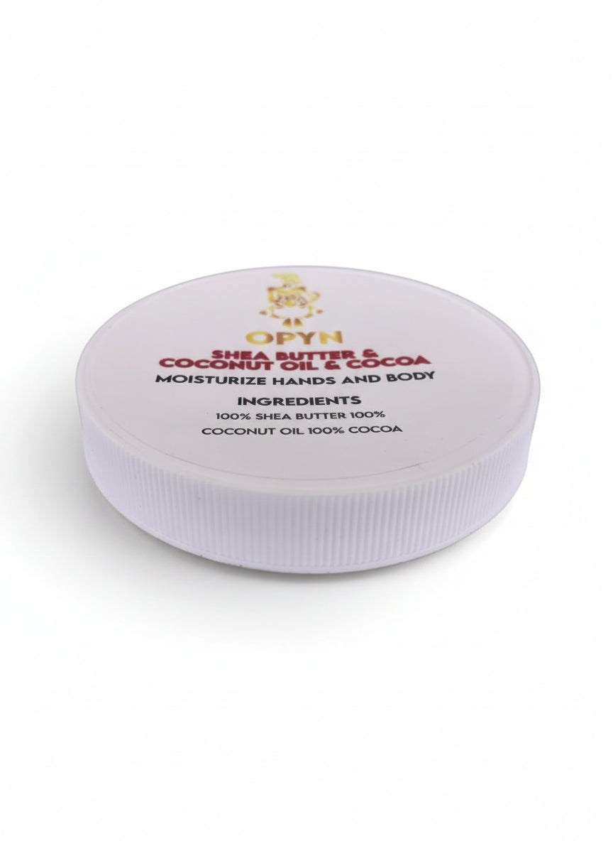 Jar of shea butter and coconut oil on a white background